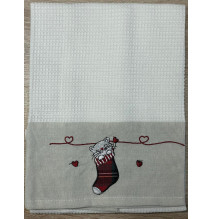 Cotton kitchen towel with Kitty cat embroidery