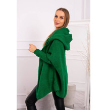 Dámsky sveter s kapucňou a rukávmi typ netopiera MI2019-16 zelený