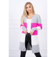 Maglione lungo con strisce larghe MI2019-12 grigio+neon rosa