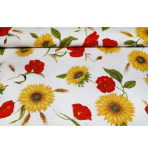 Tessuto cotone al metro - girasoli e papaveri