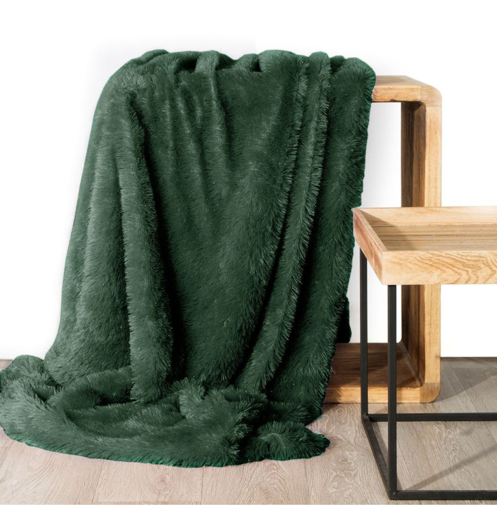 Fur blanket with silver thread Tiffany dark green