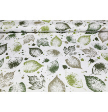 Fabric decoration Cotton Panama green leaves, h. 140 cm