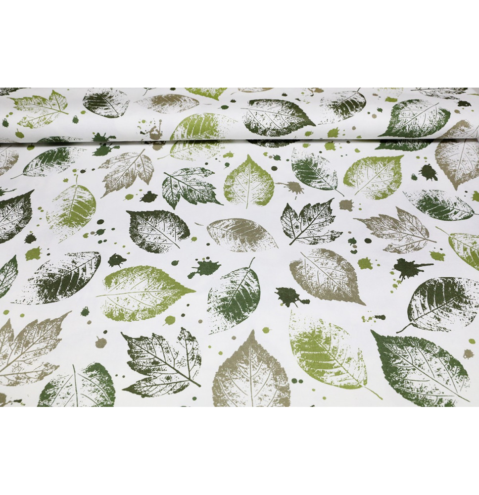 Dekoračná látka Bavlna Panama Zelené lístie, š. 140 cm