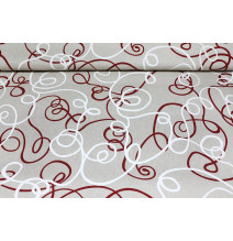 Fabric burgundy-white lines on beige, h. 140 cm