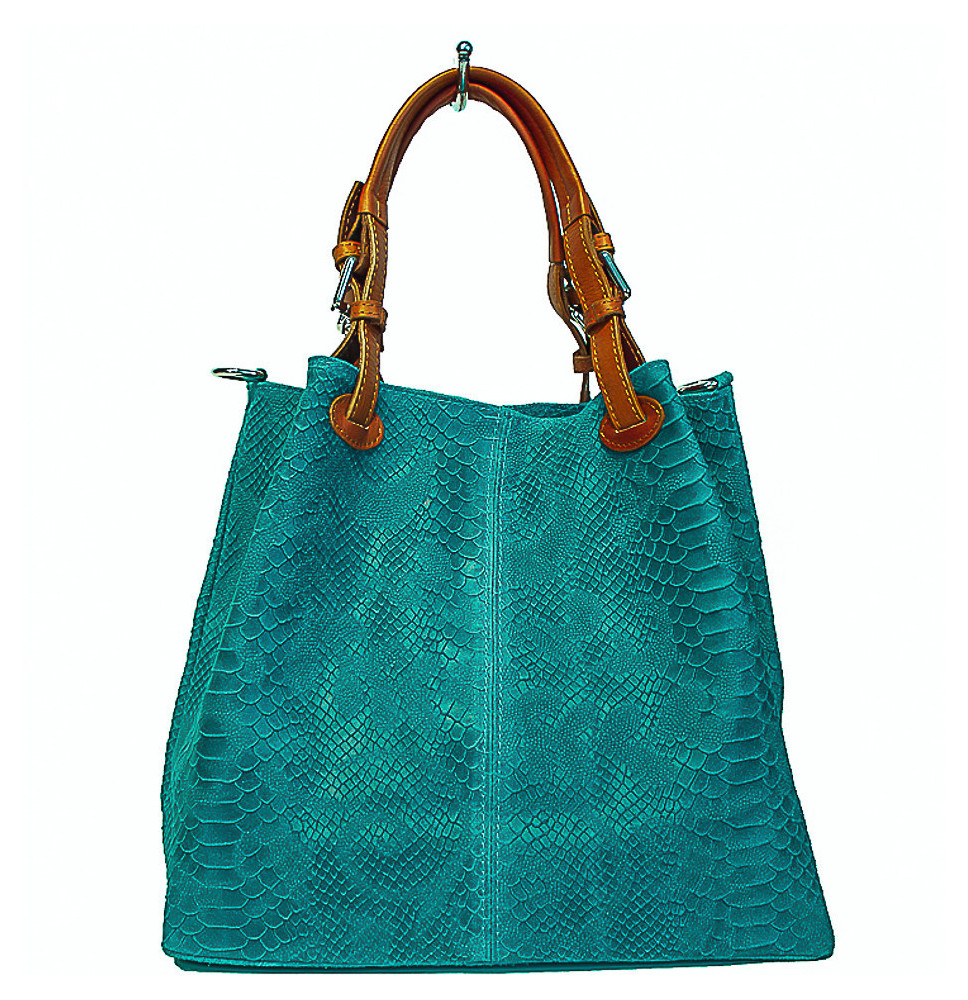 Genuine Leather Handbag Python stamp 35 turquoise