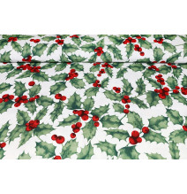 Fabric cotton Sprigs of holly, h. 140 cm