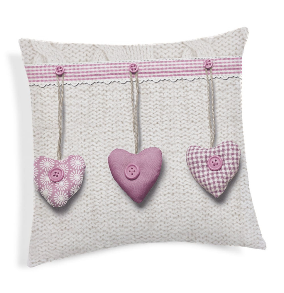 Pillowcase Hanging hearts pink 40x40 cm Made in Italy