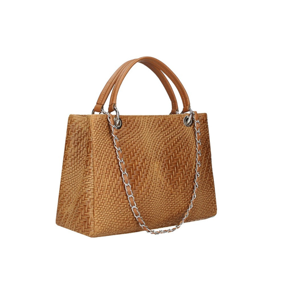 Woman Leather Handbag 765 cognac Made in Italy