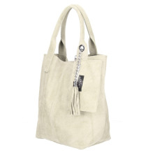 Genuine Leather Maxi Bag  804 beige Made in Italy