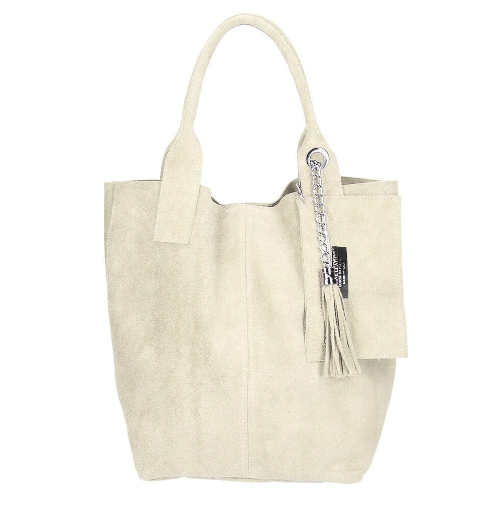 Genuine Leather Maxi Bag  804 beige Made in Italy