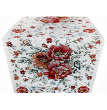 Gobelínový behúň na stôl Červené kvety Chenille IT112