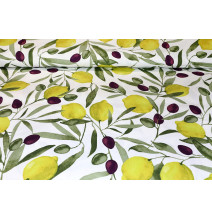 Dekorativer Stoff Baumwolle Oliven und Zitronen, h. 140 cm