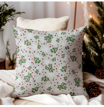 Weihnachtlich dekorativer Kissenbezug mit weichen Sternen und Stechpalmenzweigen