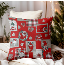 Red Christmas pillowcase with Elves and Hearts