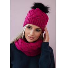 Berretto e scaldacollo da donna PLK5 fucsia