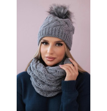 Berretto e scaldacollo da donna PLK5 grigio