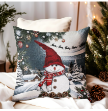 Vianočná gobelínová obliečka na vankúš Snehuliak 42x42 cm Chenille IT07