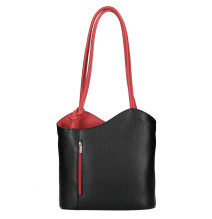 Kožená čierno+červená kabelka na rameno/batoh - Mondoitalia.sk