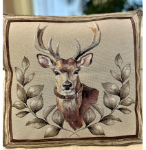 Gobelínová obliečka na vankúš  s motívom Jeleňa na hnedom