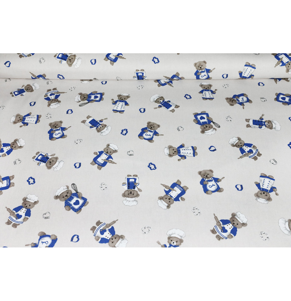 Decorativ Cotton Fabric Teddy bear chef in blue, h. 140 cm