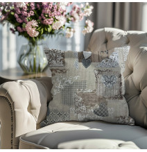 Federa cuscino patchwork cuori taupe