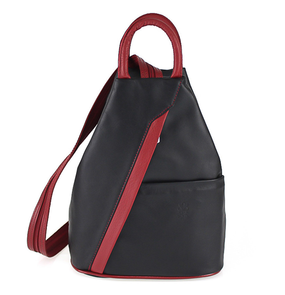 Leather backpack black + red