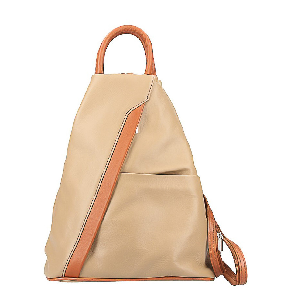 Leather backpack taupe + cognac