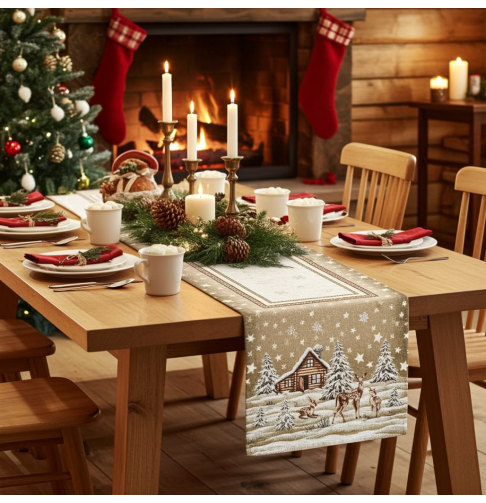 Vánoční gobelínový běhoun na stůl Chenille IT030