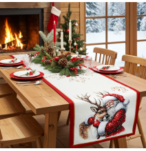 Weihnachtlicher Gobelin-Tischläufer mit Lurex – Weihnachtsmann