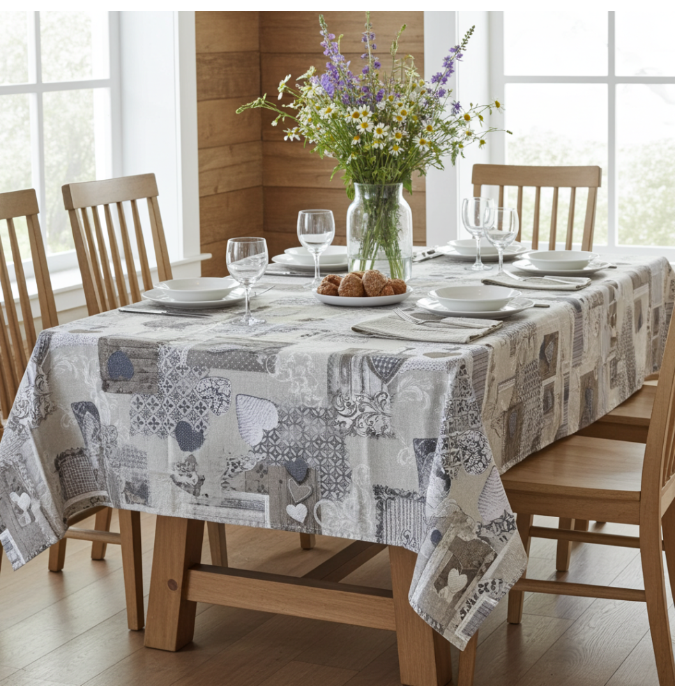 Tablecloth with taupe hearts