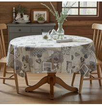 Okrúhly obrus na stôl patchwork šedohnedé srdiečka|  Mondo Italia