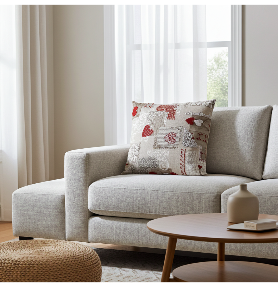 Dekoračná obliečka na vankúš patchwork červené srdiečka