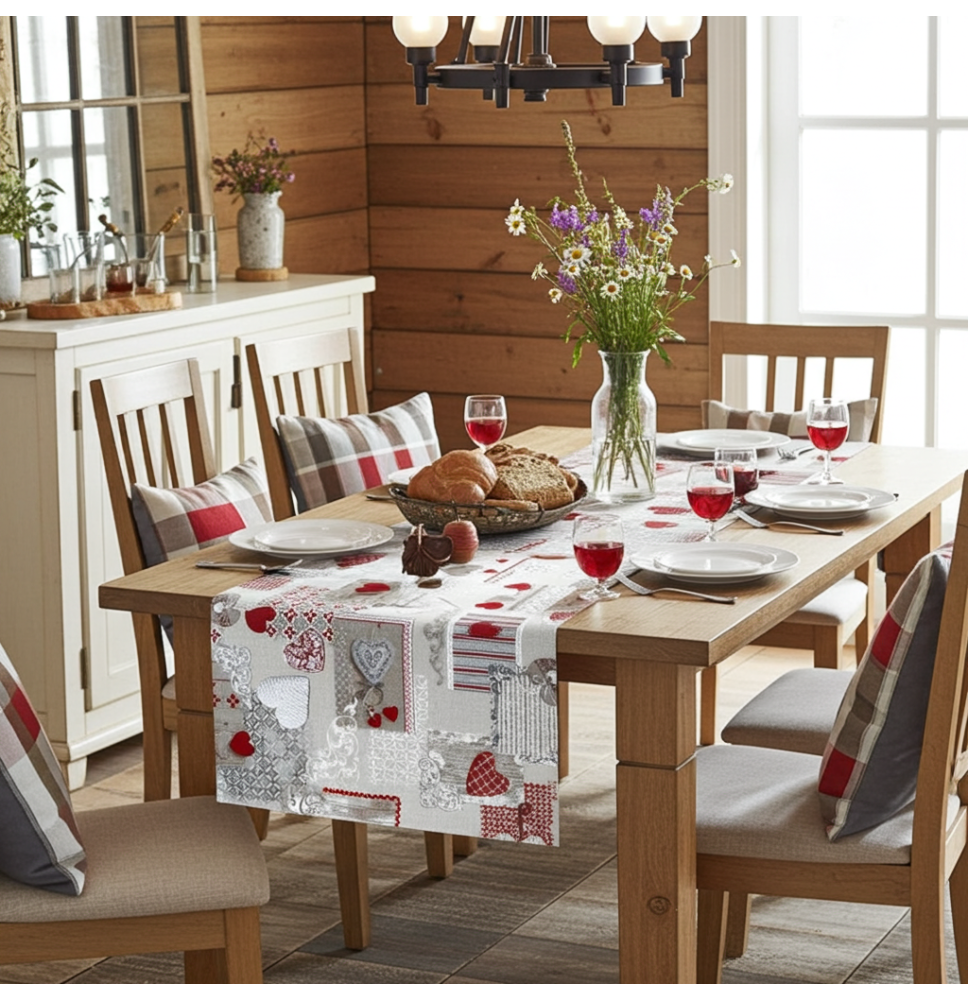 Behúň na stôl patchwork červené srdiečka