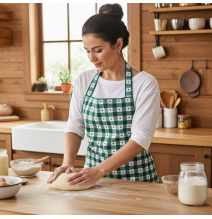 Bavlněná kuchyňská zástěra zelená se srdíčky