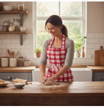 Bavlněná kuchyňská zástěra červená se srdíčky