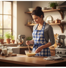 Bavlněná kuchyňská zástěra modrá se srdíčky