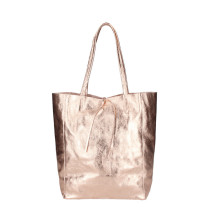 Kožená shopper kabelka 396 ružová metalíza Made in Italy