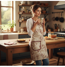 Grembiule da cucina linee bianco bordeaux su beige