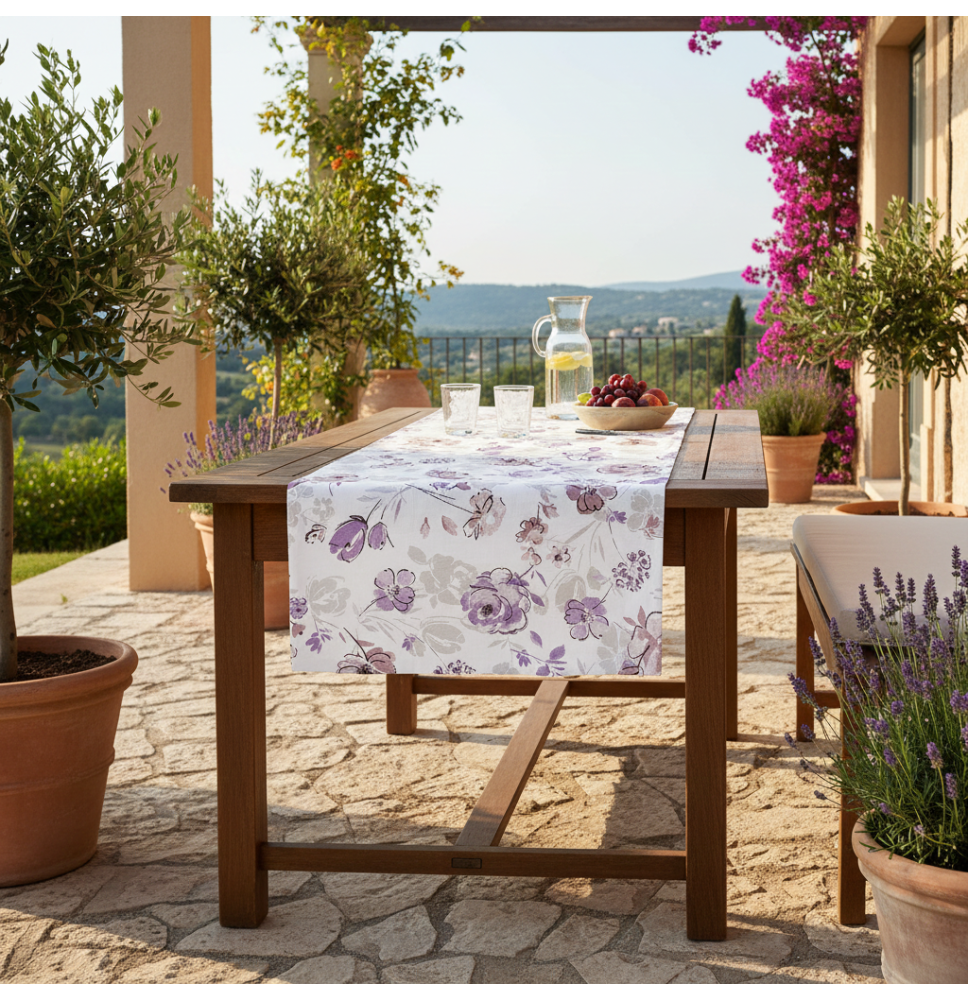 Bavlnený behúň na stôl fialové kvety
