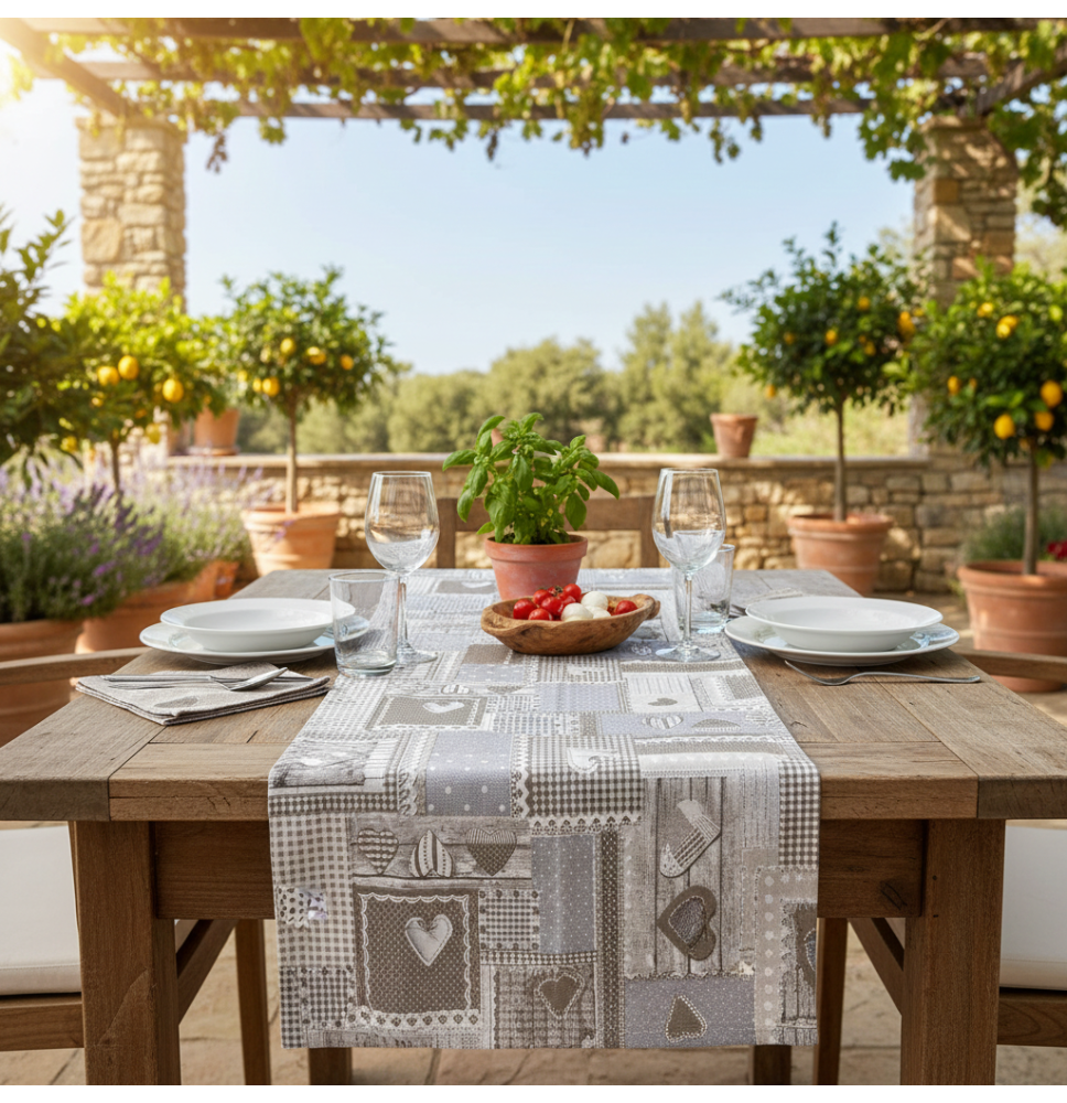 Bavlnený behúň na stôl béžový patchwork