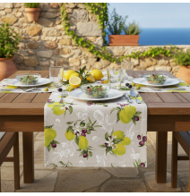 Table runner lemons with olives