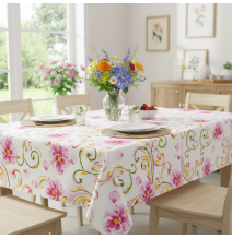 Baumwolle Tischdecke Blumen auf Weiß | Mondo Italia