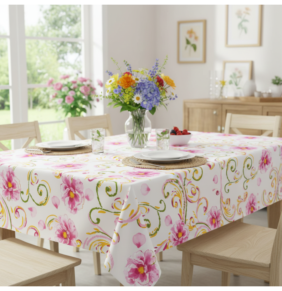 Tovaglia in cotone Fiori su bianco | Mondo Italia