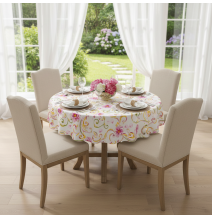 Round tablecloth Flowers on white