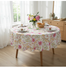 Round tablecloth Flowers on white