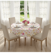 Runde Tischdecke Blumen auf Weiß