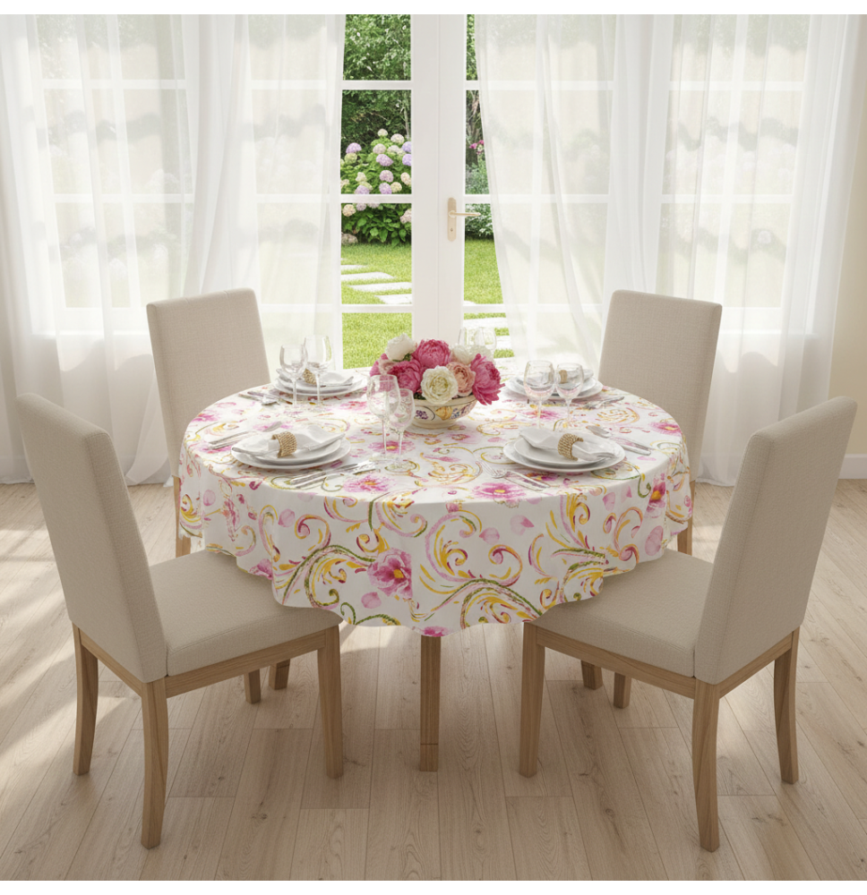 Round tablecloth Flowers on white
