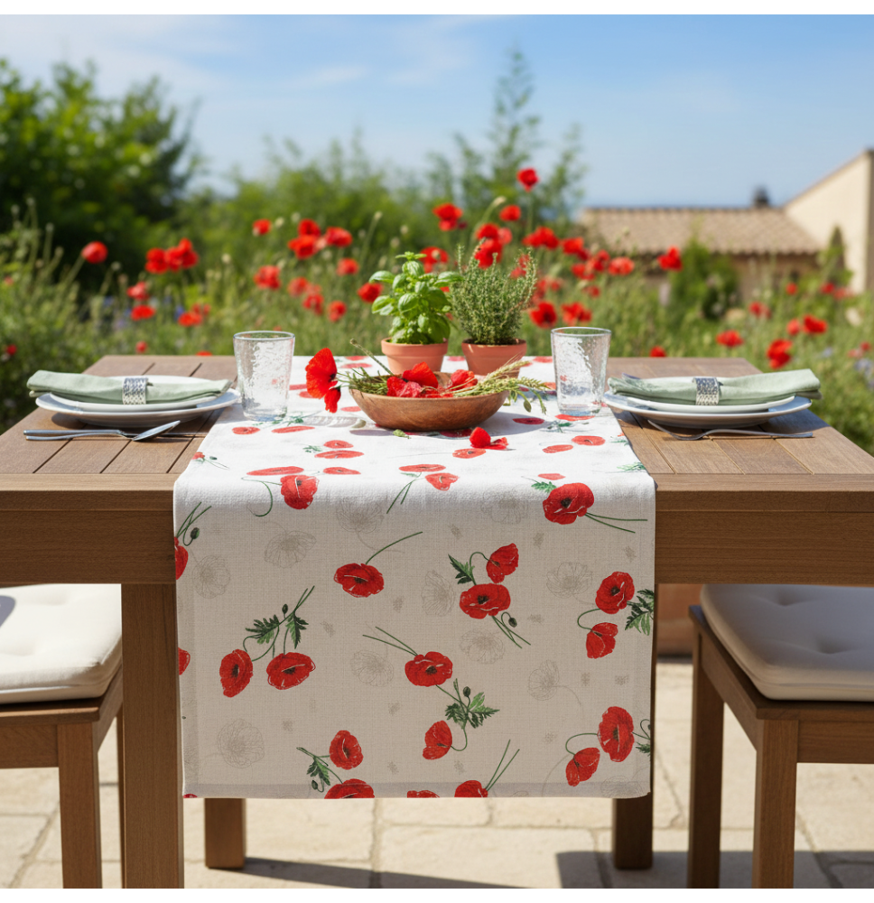 Běhoun na stůl červené divocí máky