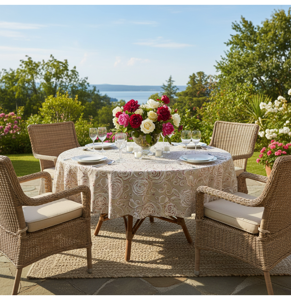 Round tablecloth Red Peonies
