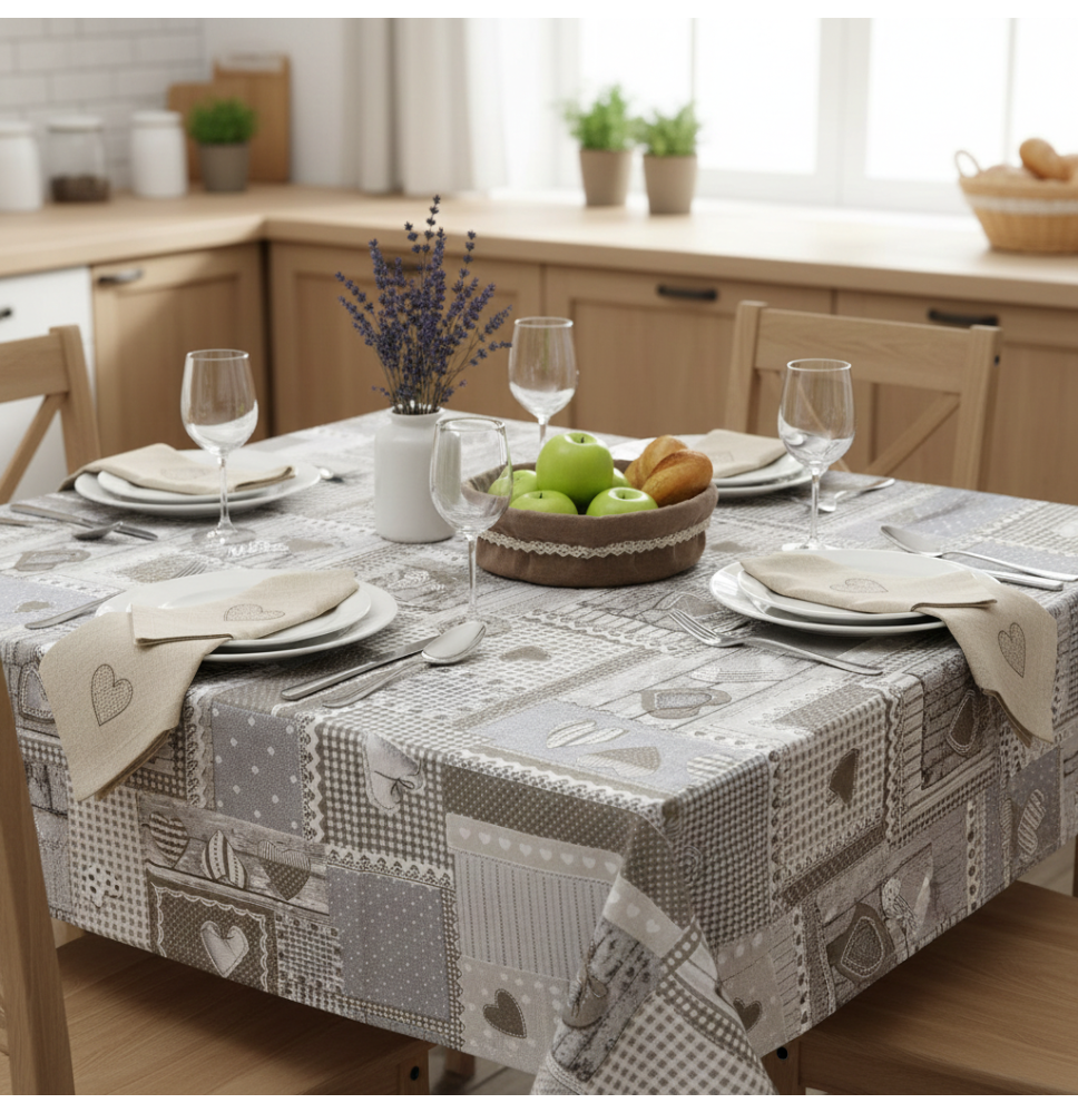 Beige Patchwork-Tischdecke 90x90 cm Made in Italy